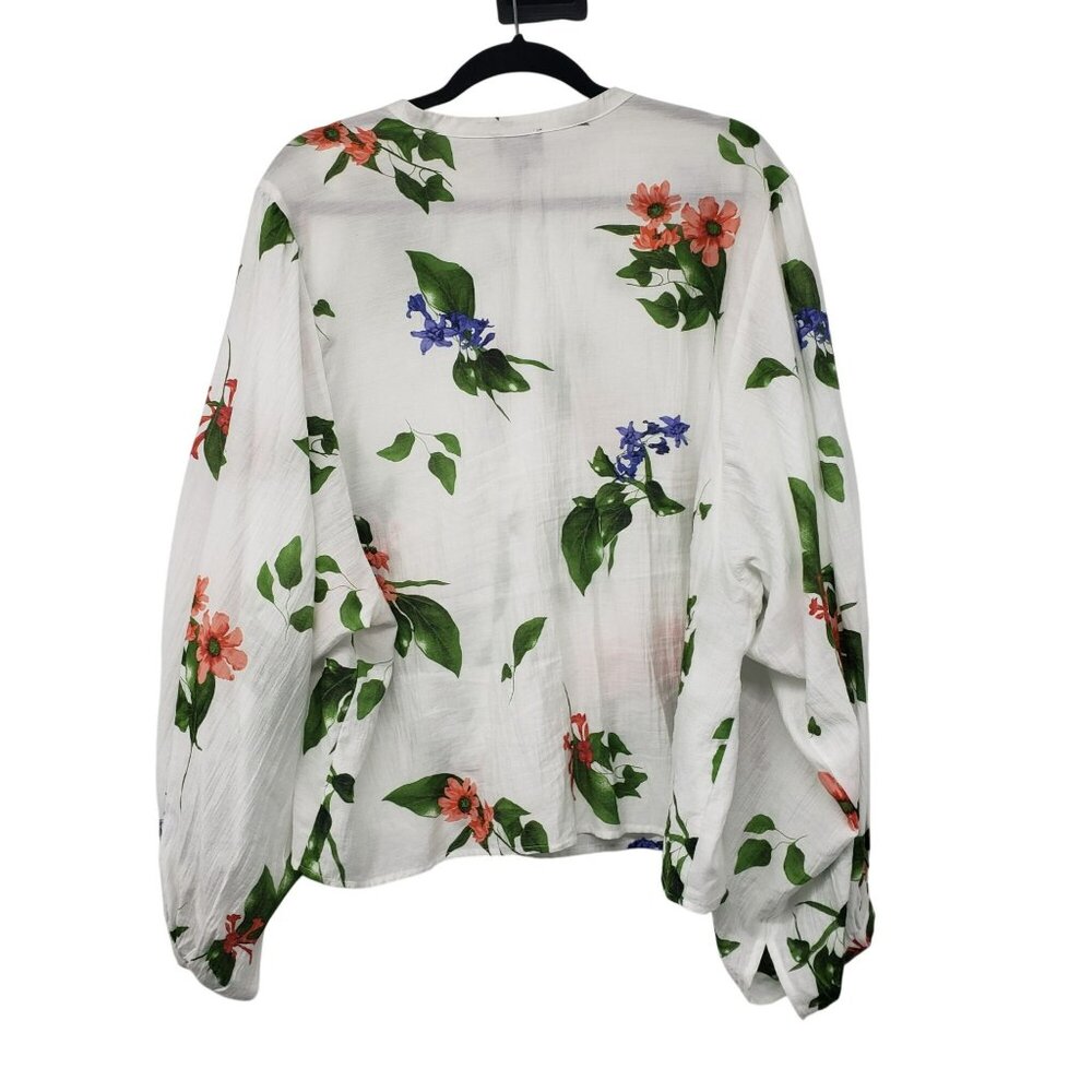 Scoop Womens White Floral Crinkle Gauze Shirt with Blouson Sleeves XXL 20 - Picture 3 of 15